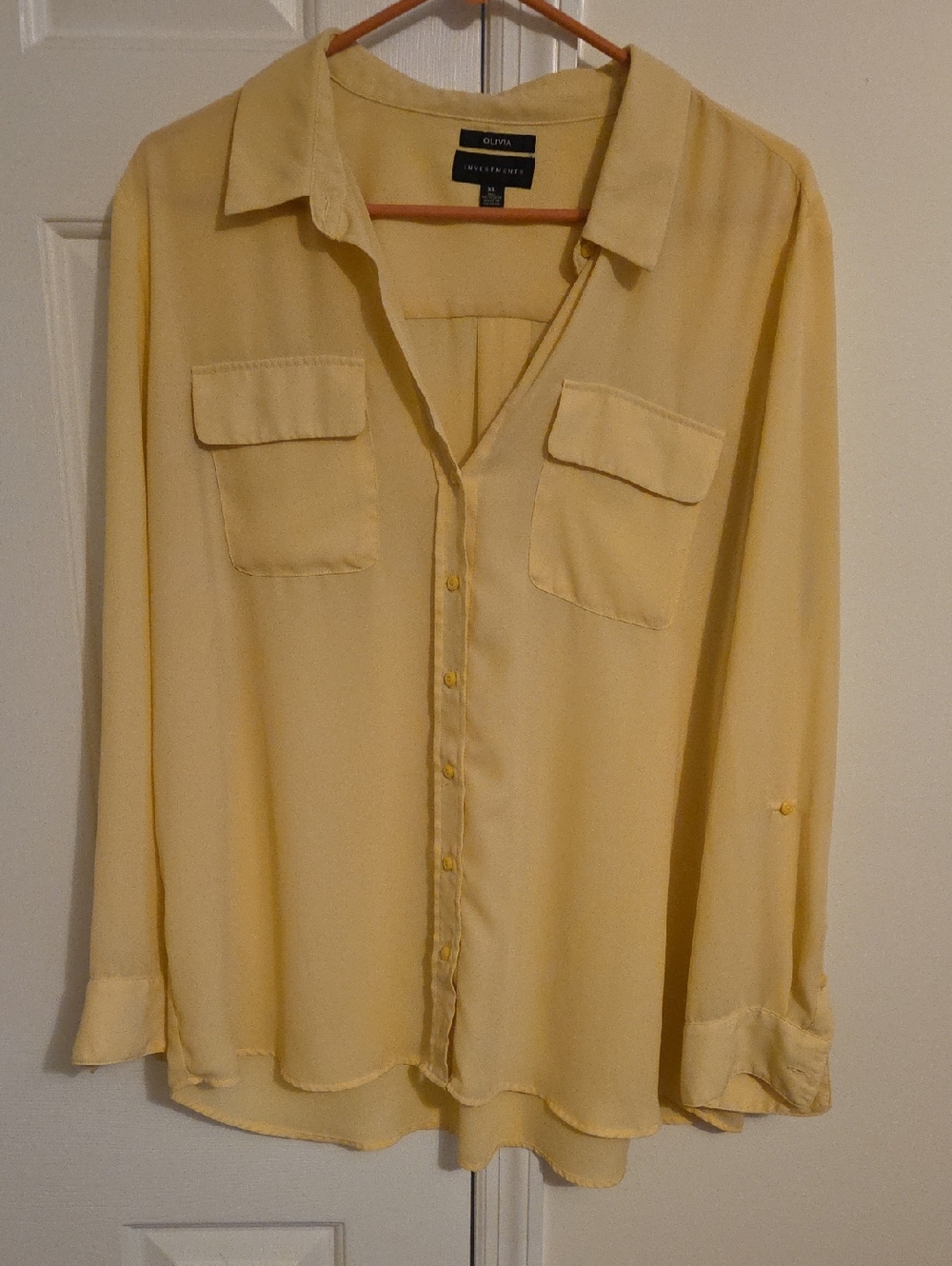 Investments Light Yellow Button-Up Blouse